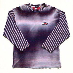 Vintage 90s Tommy Hilfiger Men Multicolor Red White Blue Stripe‎ Velvet Shirt
